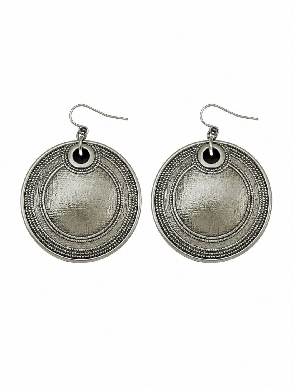 Gunmetal Circle Shield Flamenco Dangle Hook Earrings